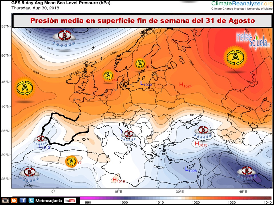 Mapa de presión media en superficie. Meteosojuela