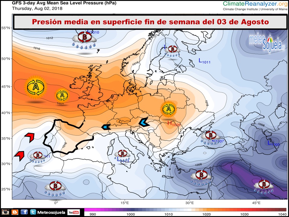 Mapa de presión media en superficie. Meteosojuela