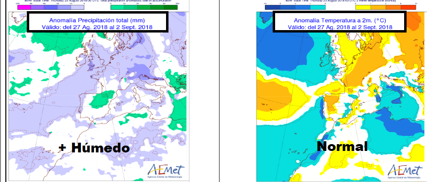 Anomalías semanales temperatura y precipitación AEMET.Meteosojuela