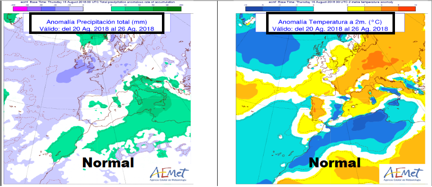 Anomalías semanales temperatura y precipitación AEMET.Meteosojuela