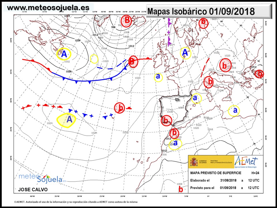 Mapa meteorologico isobárico de hoy en La Rioja. Meteosojuela