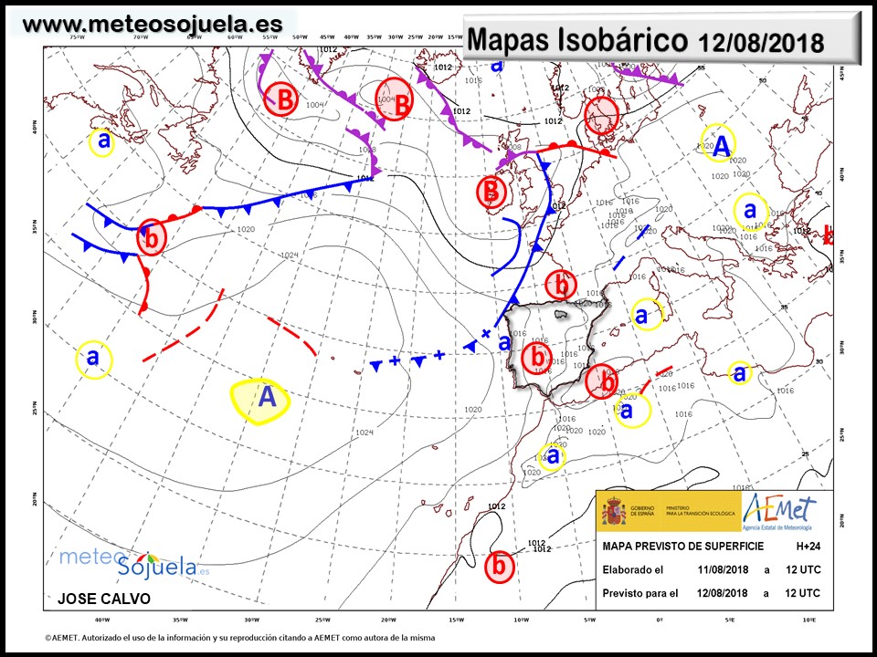 Mapa meteorologico isobárico de hoy en La Rioja. Meteosojuela