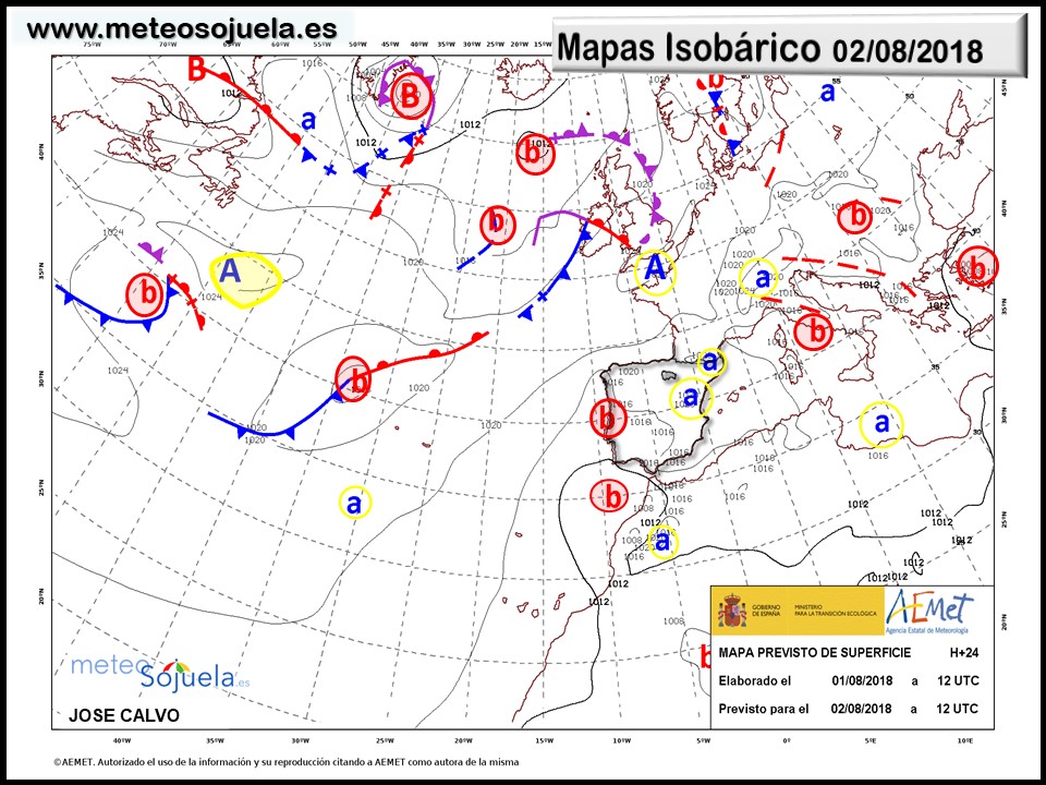 Mapa meteorologico isobárico de hoy en La Rioja. Meteosojuela