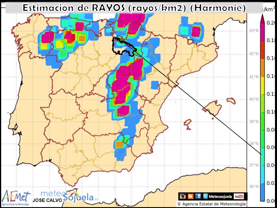 Modelo Harmonie de predicción de rayos. AEMTE.Meteosojuela
