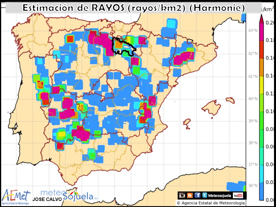Modelo Harmonie de predicción de rayos. AEMTE.Meteosojuela
