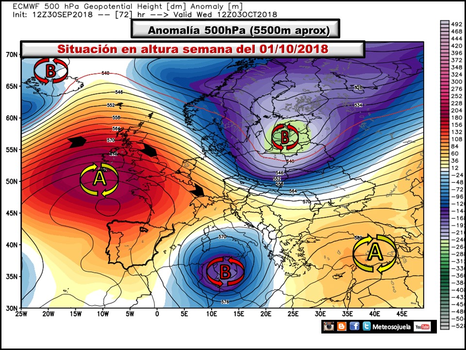 Anomalías de Geopotencial a 500hPa Europa. Meteosojuela
