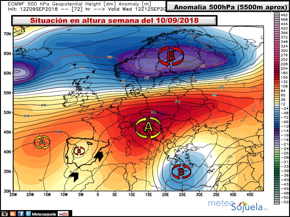 Anomalías de Geopotencial a 500hPa Europa. Meteosojuela