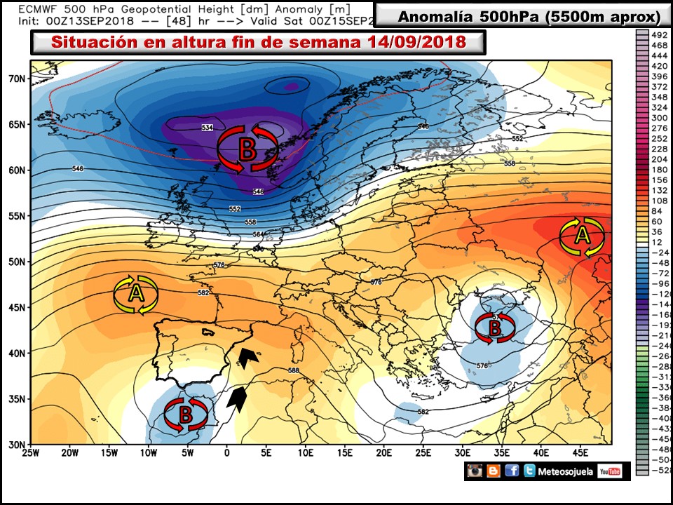 Anomalías de Geopotencial a 500hPa Europa. Meteosojuela