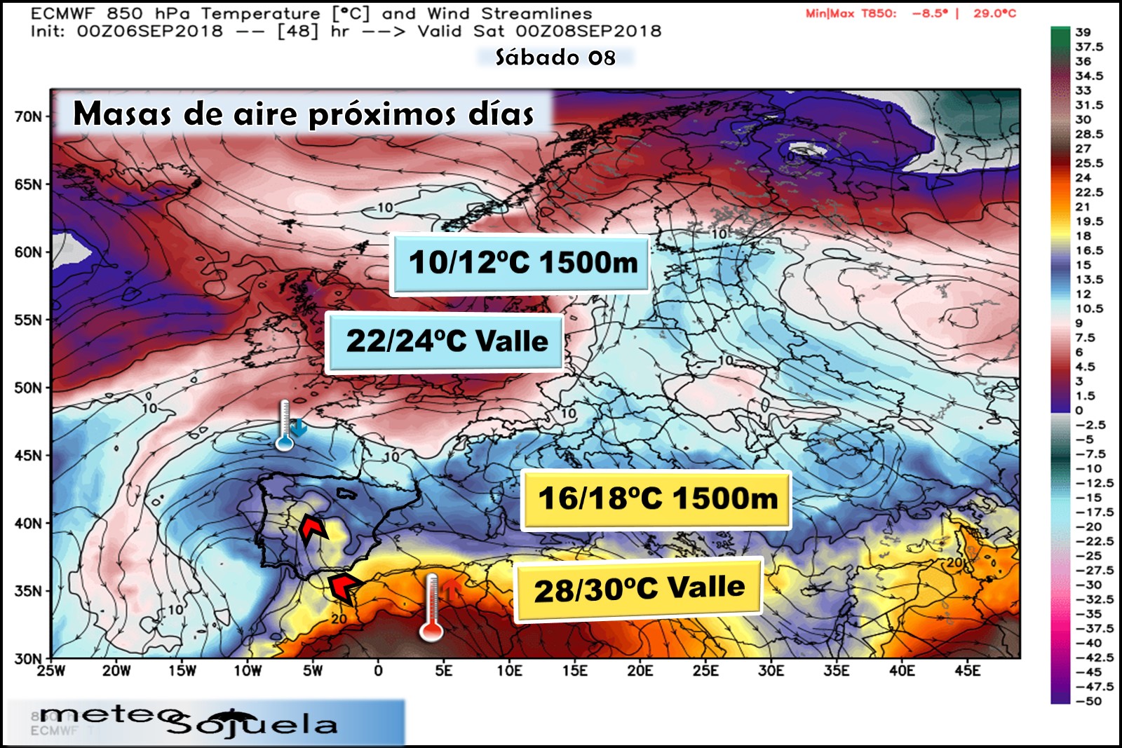 Modelos meteorológicos de masas de aire. Altura Geopotencial 850hPa. Meteosojuela