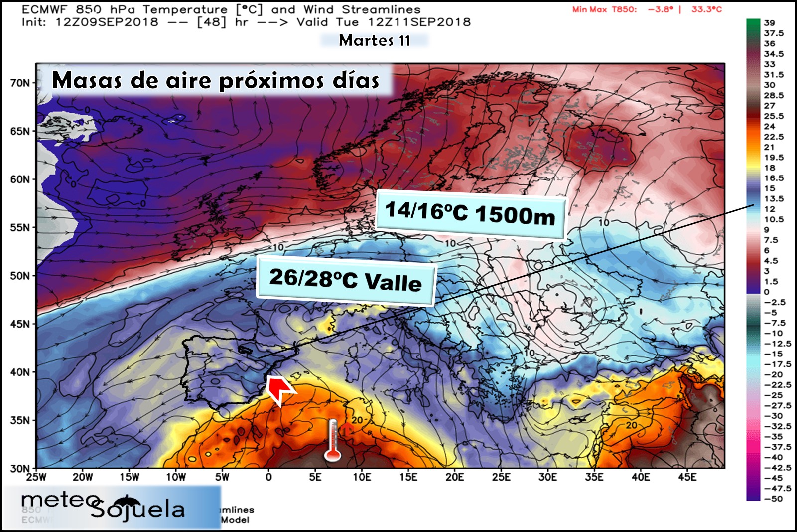 Modelos meteorológicos de masas de aire. Altura Geopotencial 850hPa. Meteosojuela