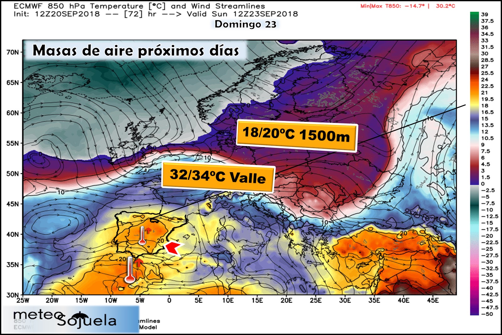 Modelos meteorológicos de masas de aire. Altura Geopotencial 850hPa. Meteosojuela