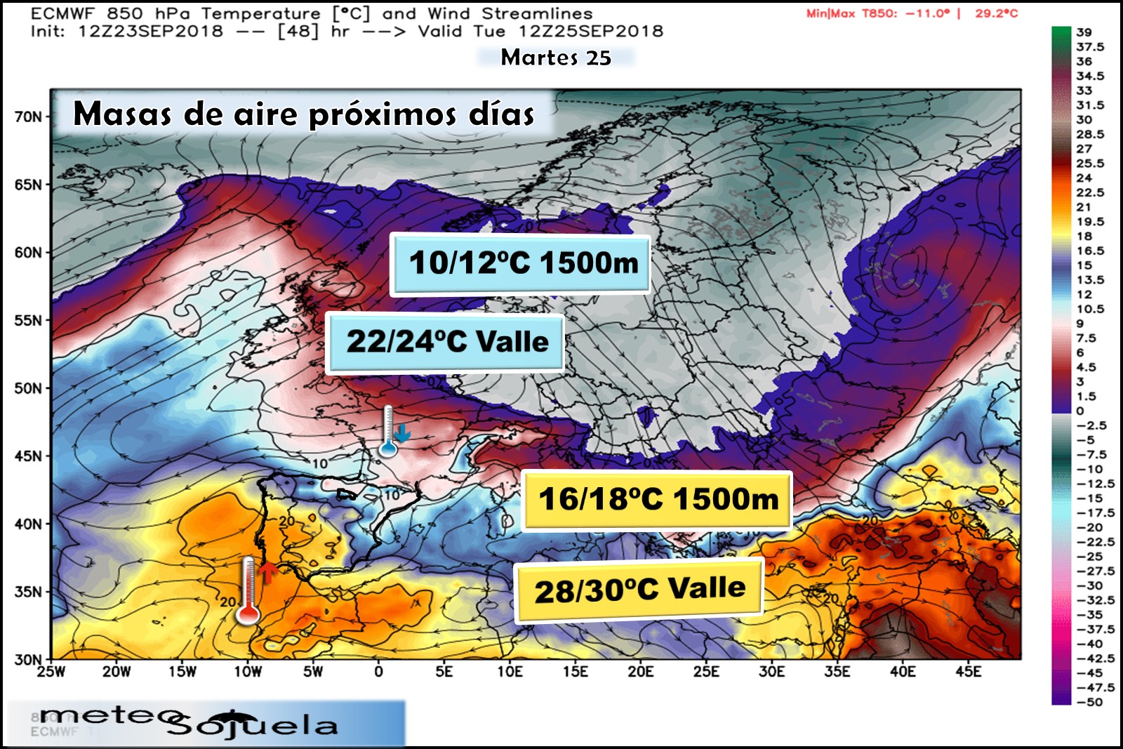 Modelos meteorológicos de masas de aire. Altura Geopotencial 850hPa. Meteosojuela