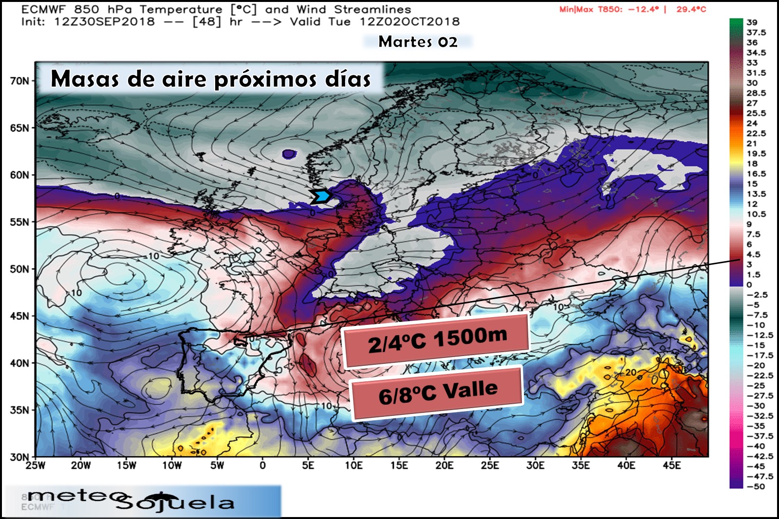 Modelos meteorológicos de masas de aire. Altura Geopotencial 850hPa. Meteosojuela