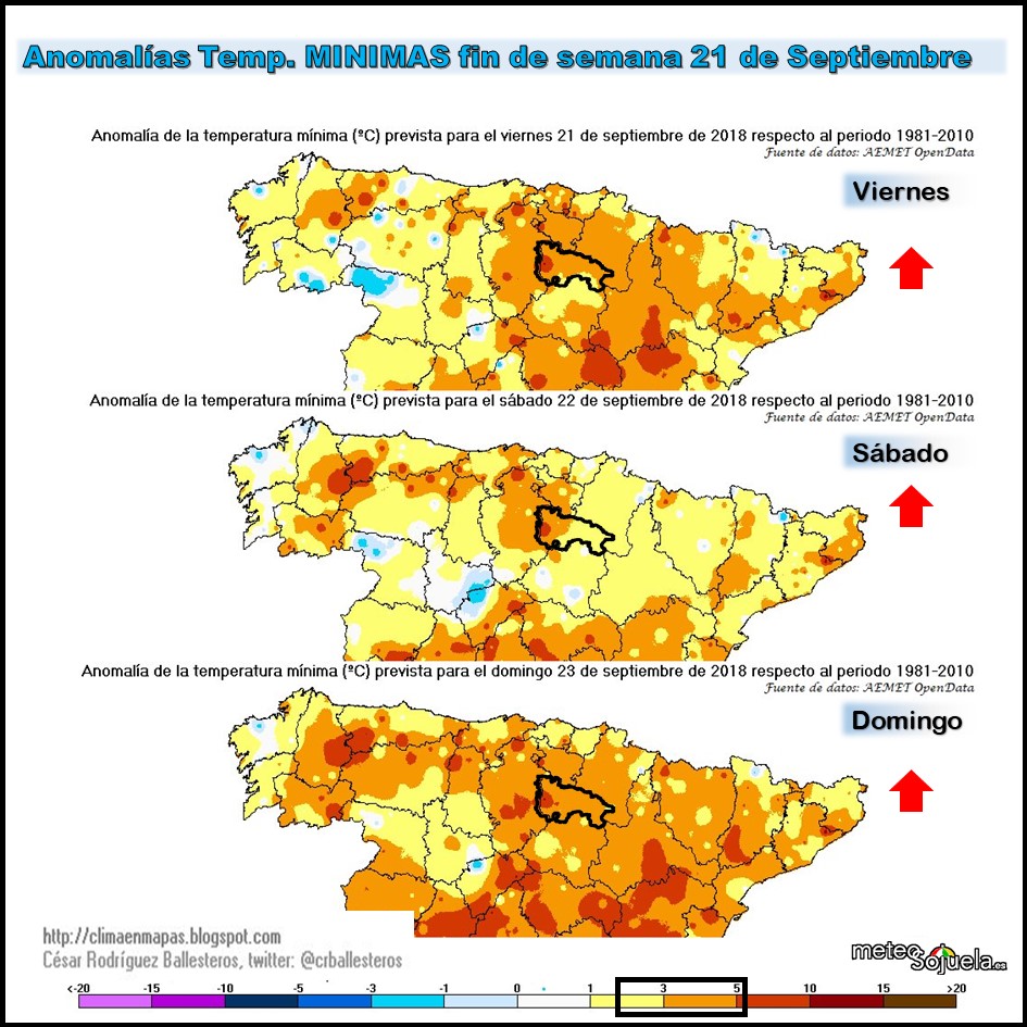Anomalías de temperaturas mínimas.Meteosojuela