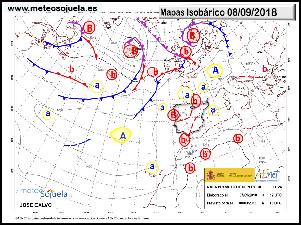 Mapa meteorologico isobárico de hoy en La Rioja. Meteosojuela