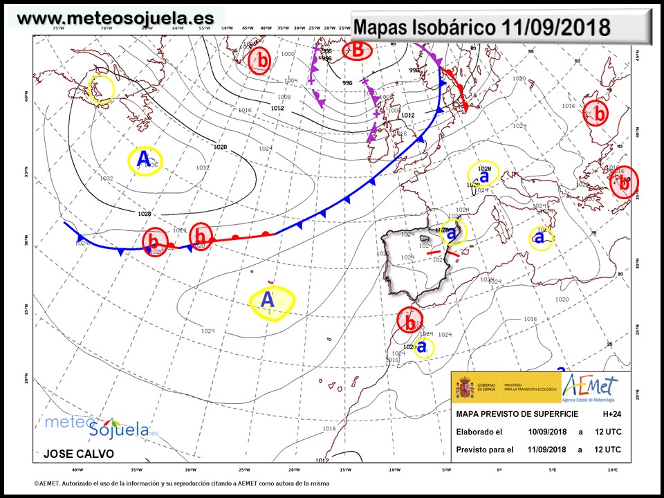 Mapa meteorologico isobárico de hoy en La Rioja. Meteosojuela