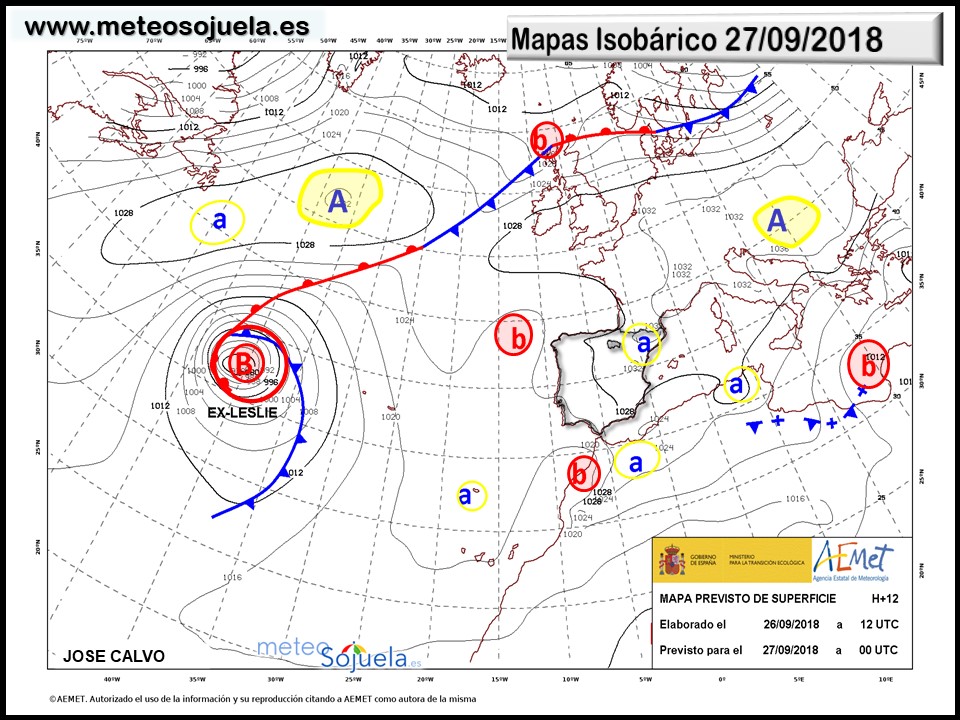 Mapa meteorologico isobárico de hoy en La Rioja. Meteosojuela