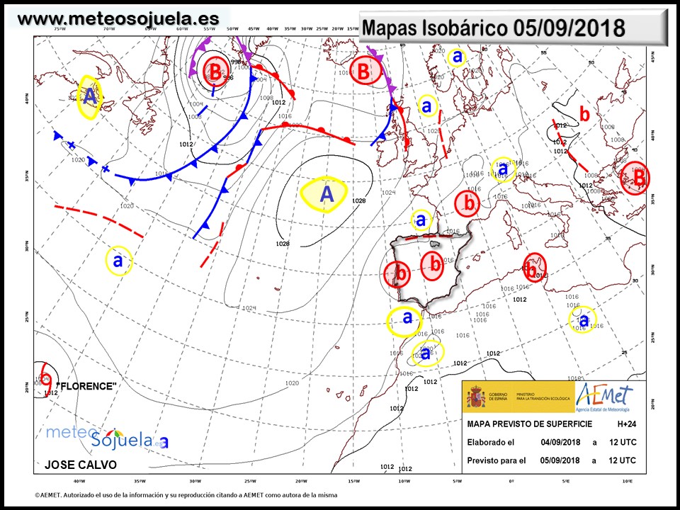 Mapa meteorologico isobárico de hoy en La Rioja. Meteosojuela