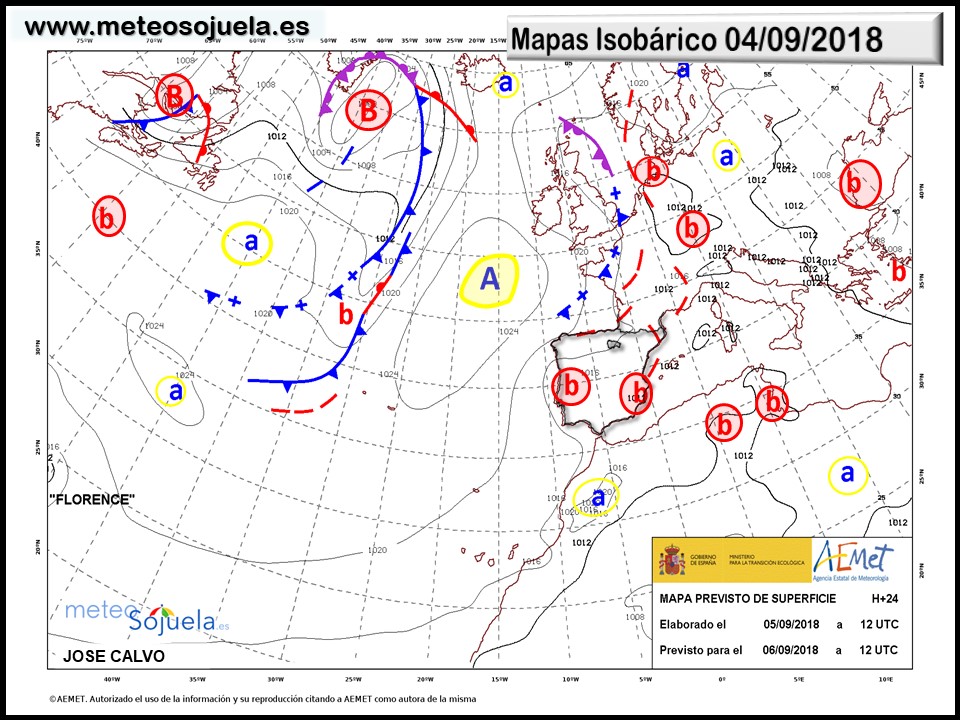 Mapa meteorologico isobárico de hoy en La Rioja. Meteosojuela