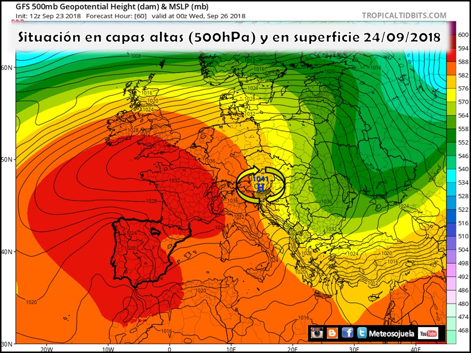 Mapa de Altura Geopotencial a 500hPa presión en superficie. Meteosojuela