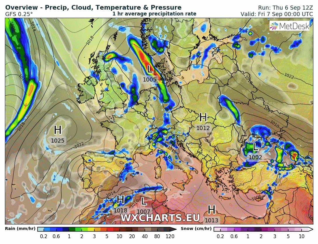 Animación de presión en superficie y frentes. Meteosojuela