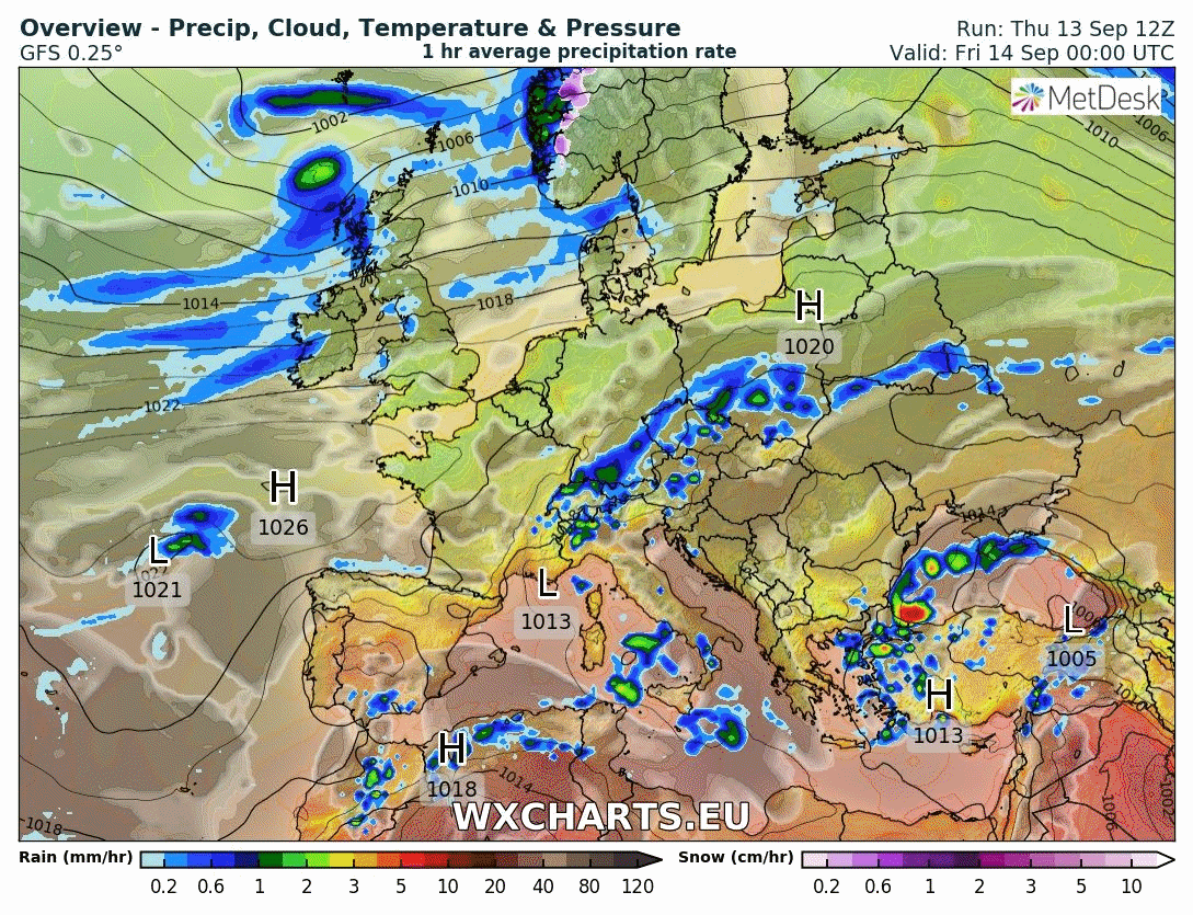 Animación de presión en superficie y frentes. Meteosojuela