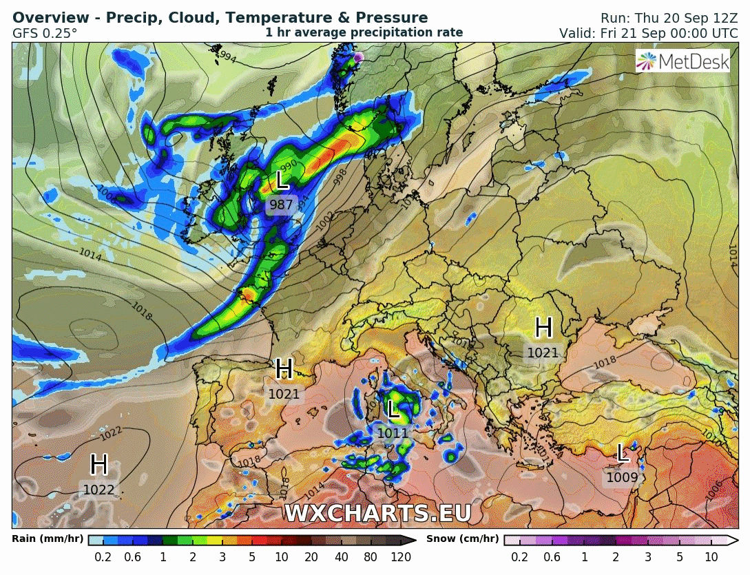 Animación de presión en superficie y frentes. Meteosojuela
