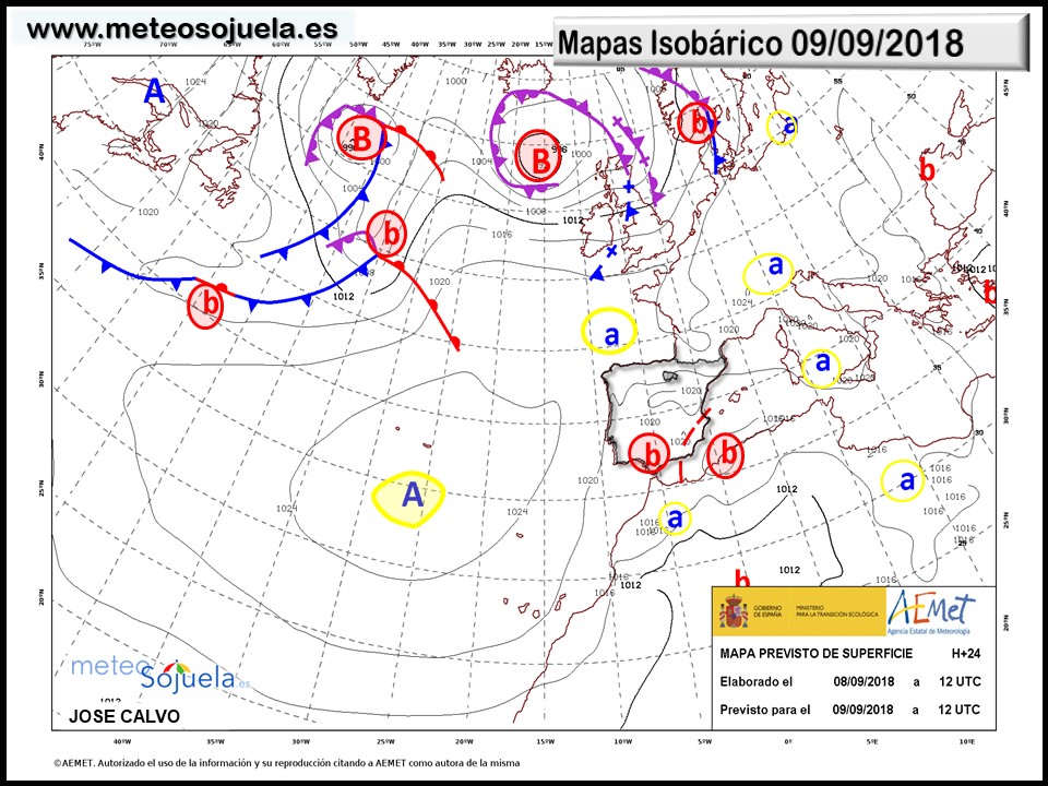 Mapa meteorologico isobárico de hoy en La Rioja. Meteosojuela