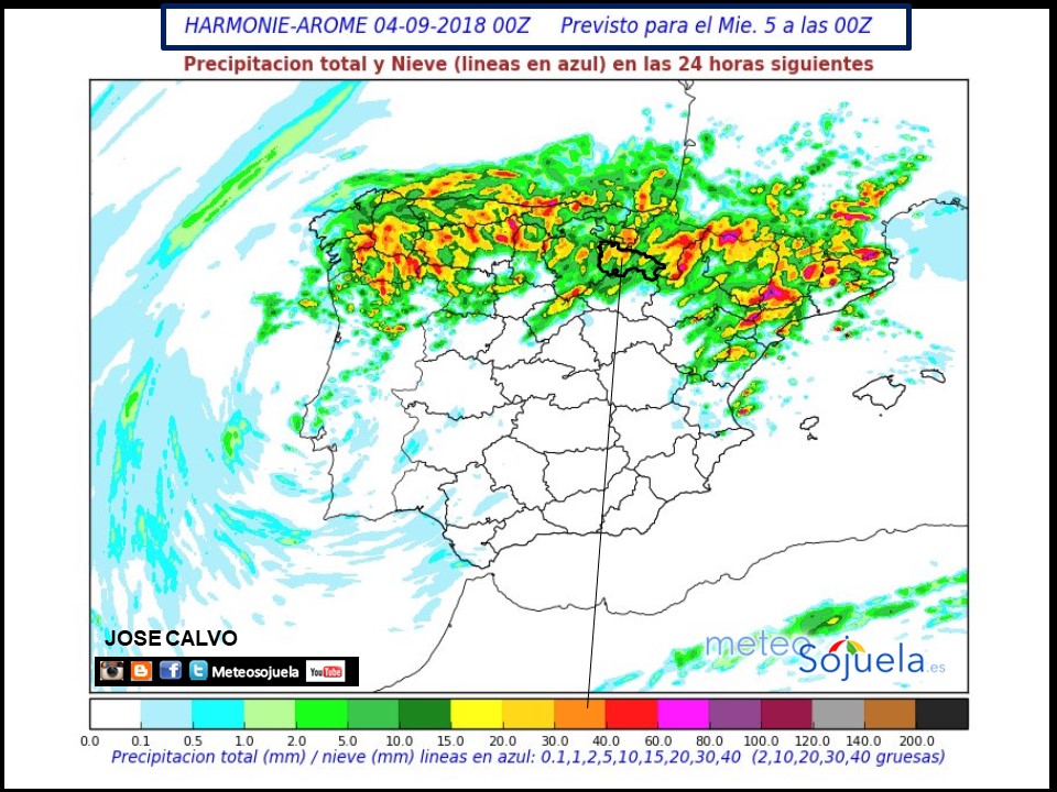 Modelos de precipitación HARMONIE-AROME.Meteosojuela