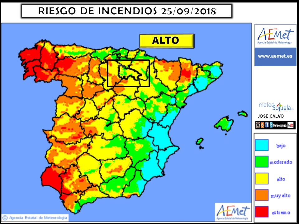 Riesgo de incendios. MeteosojuelaTemperaturas máximas. AEMET.Meteosojuela