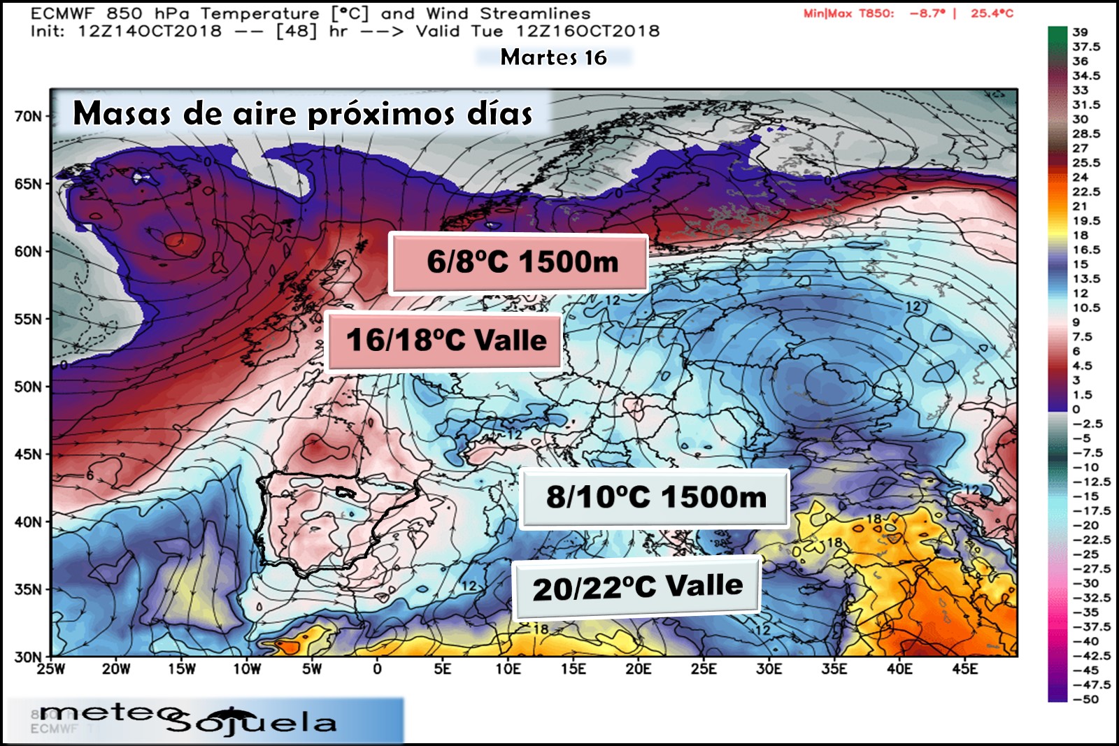 Modelos meteorológicos de masas de aire. Altura Geopotencial 850hPa. Meteosojuela