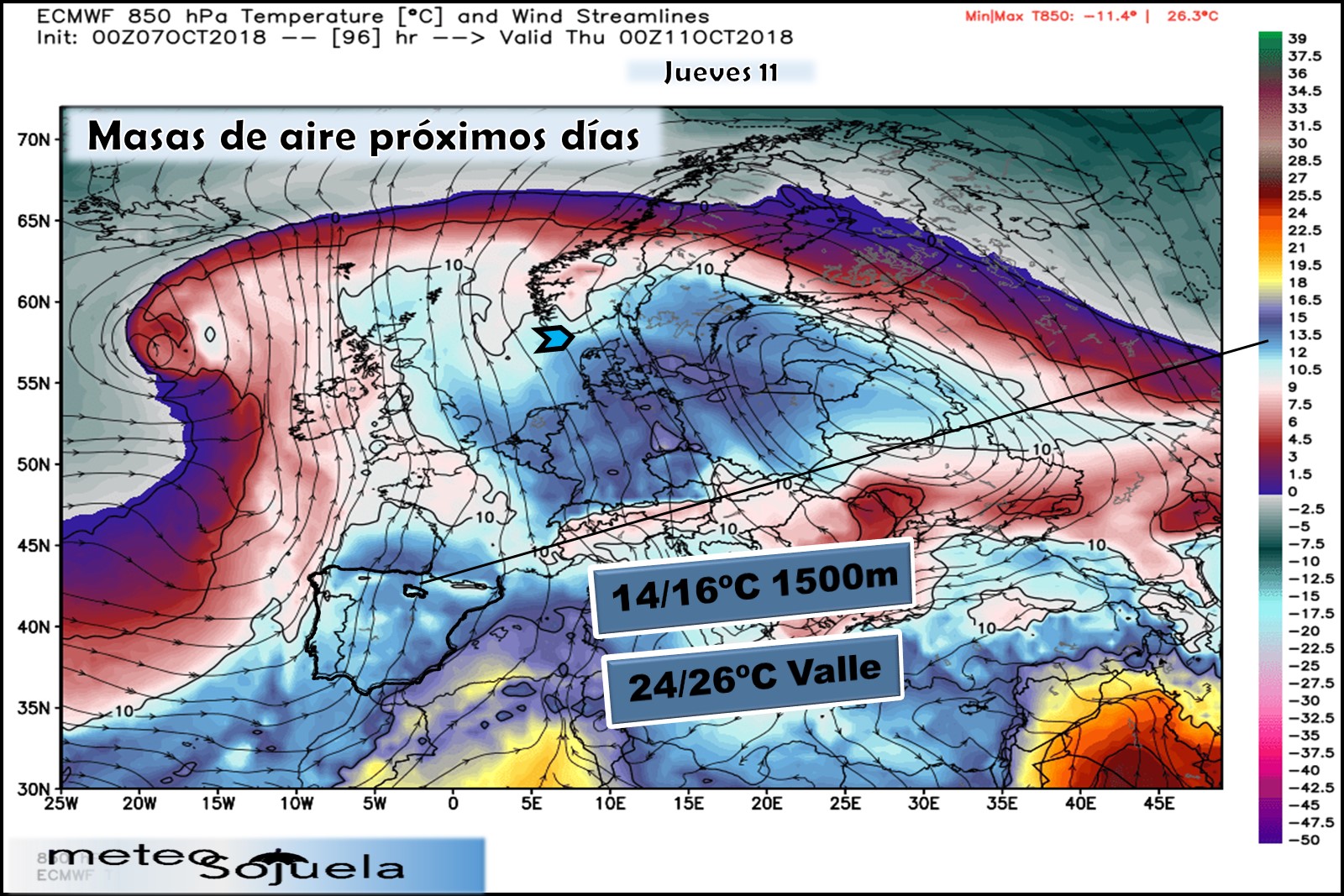 Modelos meteorológicos de masas de aire. Altura Geopotencial 850hPa. Meteosojuela