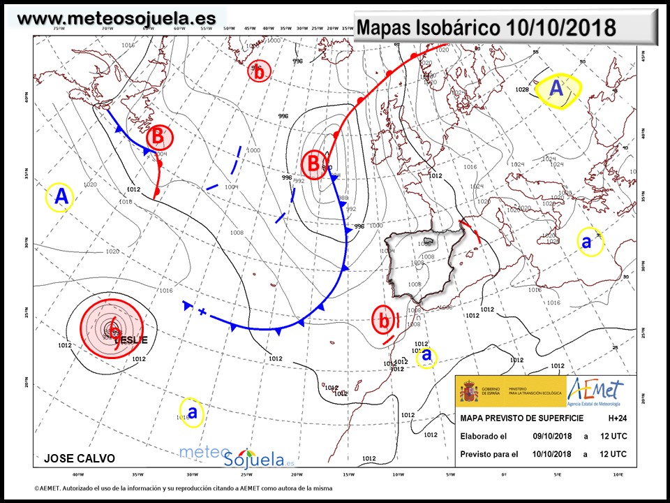 Mapa meteorologico isobárico de hoy en La Rioja. Meteosojuela
