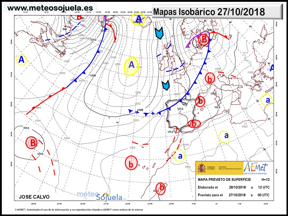 Mapa meteorologico isobárico de hoy en La Rioja. Meteosojuela