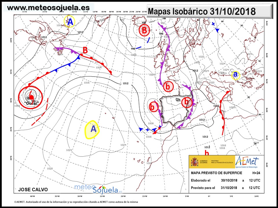 Mapa meteorologico isobárico de hoy en La Rioja. Meteosojuela