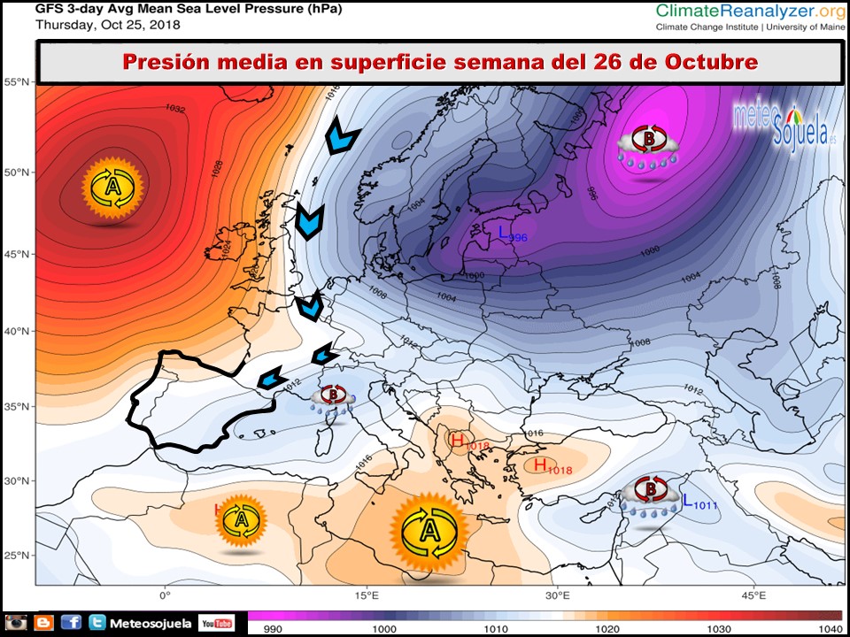 Mapa de presión media en superficie. Meteosojuela
