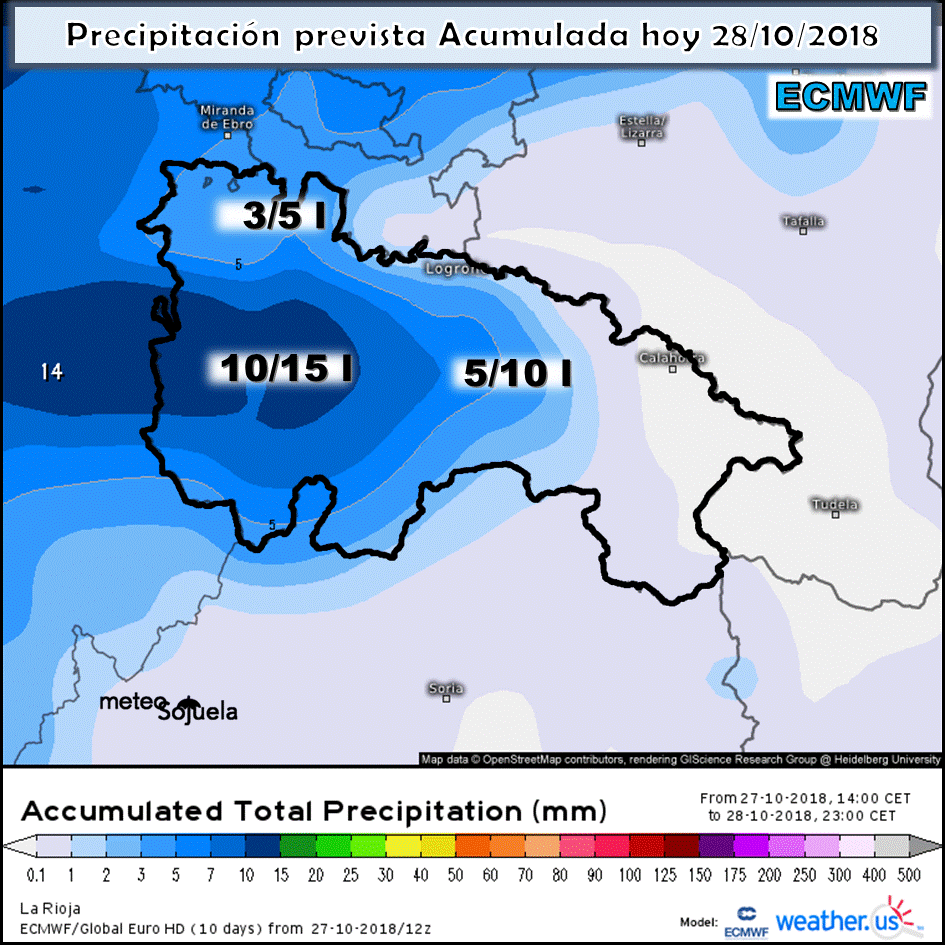 Animación de los Modelos de alta resolución de precipitaciones para el día de hoy