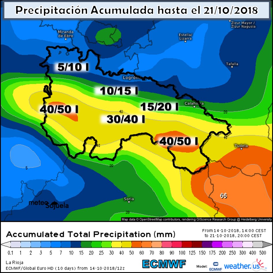 Modelo meteorologico de precipitación acumulada ECMWF. Meteosojuela