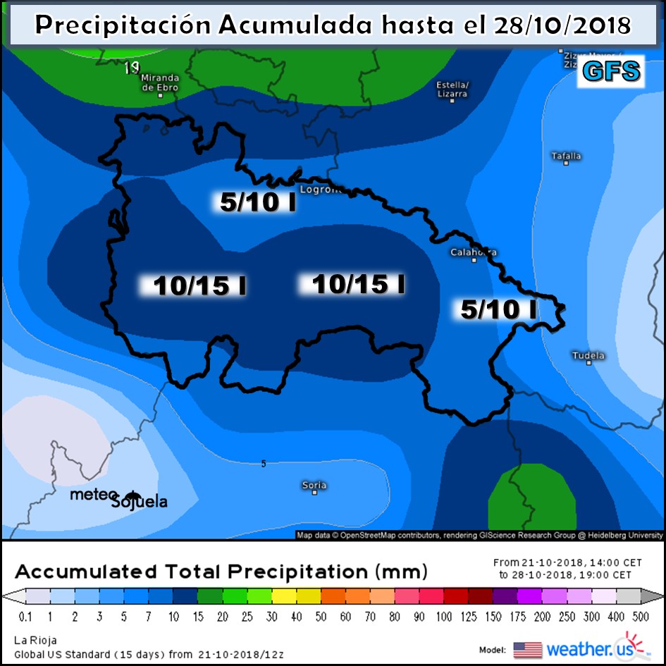Modelos de precipitación acumulada GFS.Meteosojuela