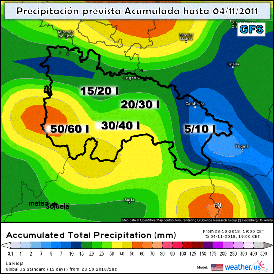 Precipitaciones Acumuladas en la semana modelo GFS