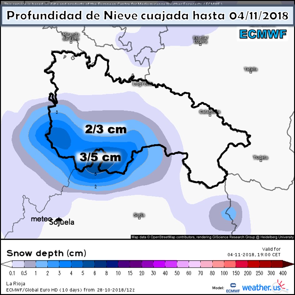 Modelo meteorologico de nieve acumulada ECMWF. Meteosojuela