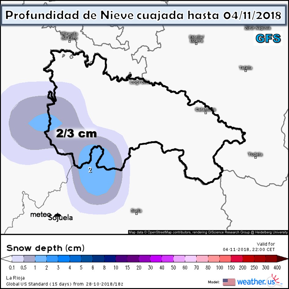 Modelo meteorologico de nieve acumulada GFS. Meteosojuela