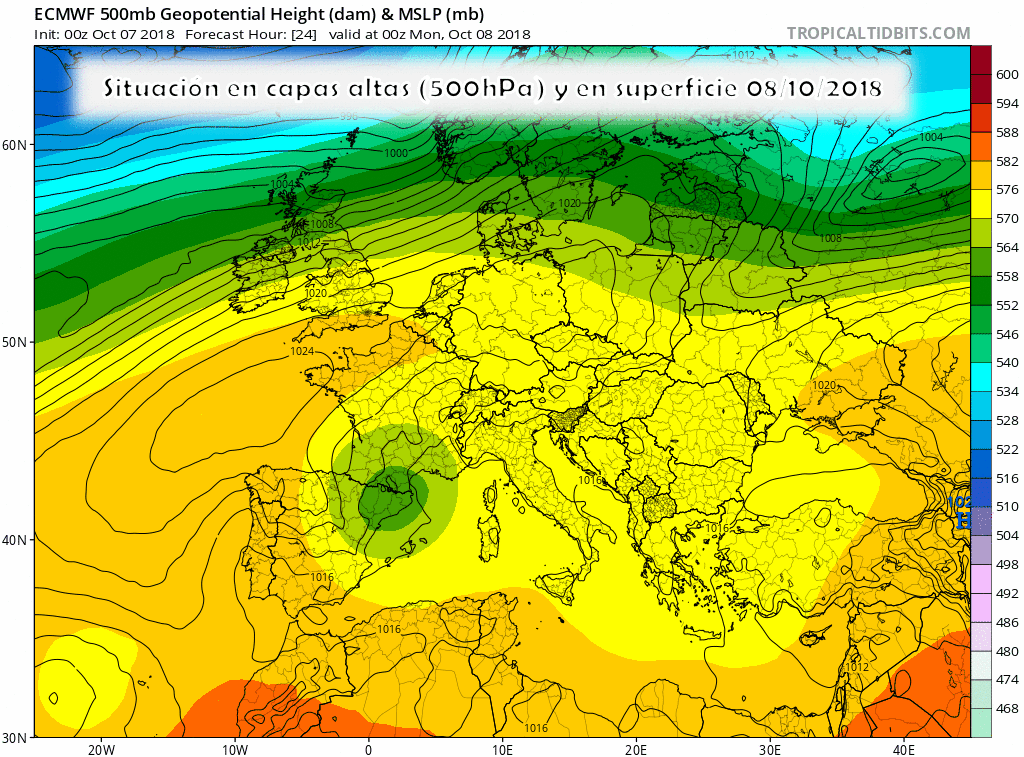 Mapa de Altura Geopotencial a 500hPa presión en superficie. Meteosojuela