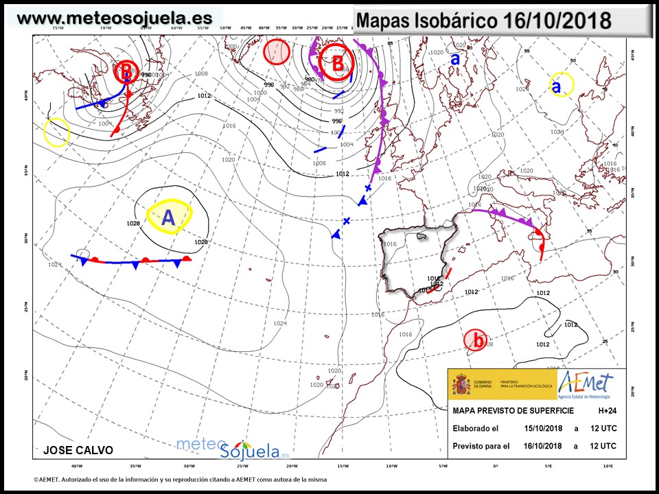 Mapa meteorologico isobárico de hoy en La Rioja. Meteosojuela