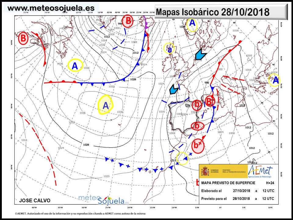 Mapa meteorologico isobárico de hoy en La Rioja. Meteosojuela