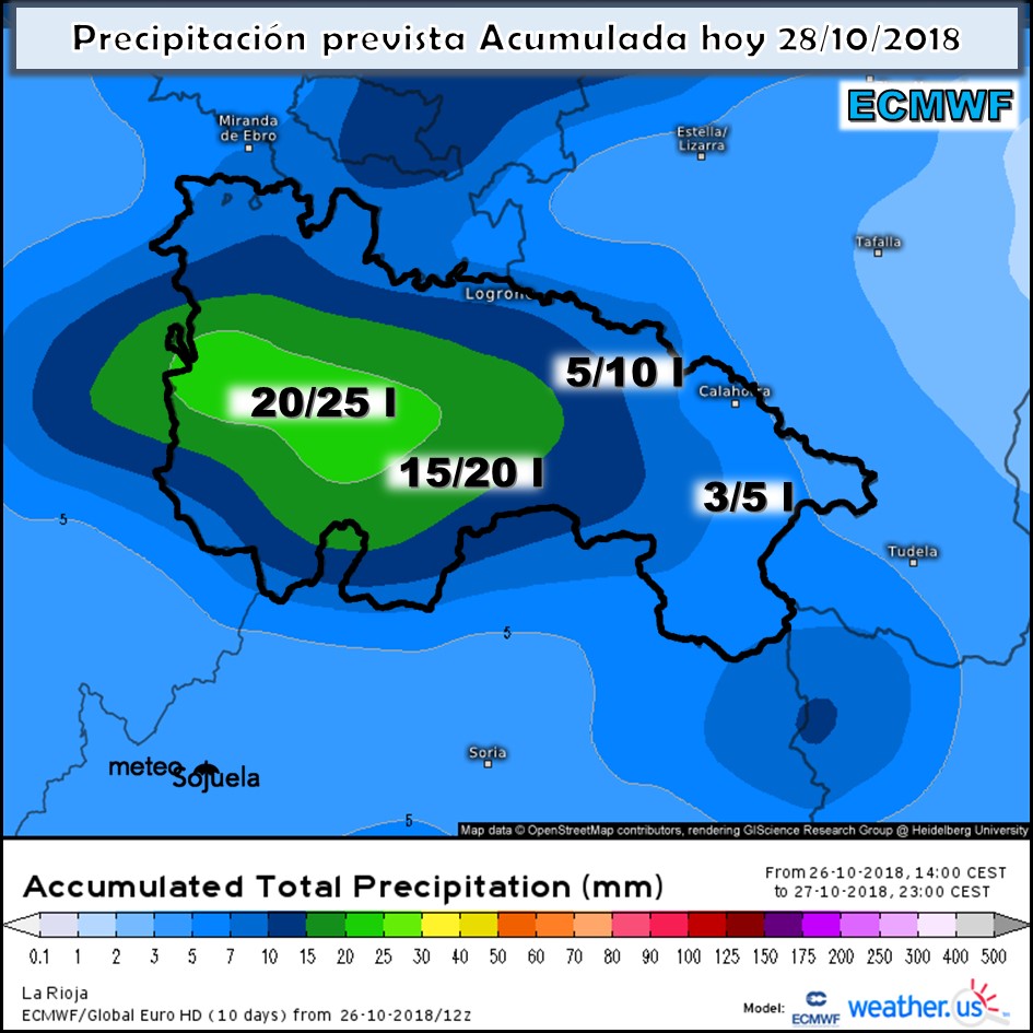 Animación de los Modelos de alta resolución de precipitaciones para el día de hoy