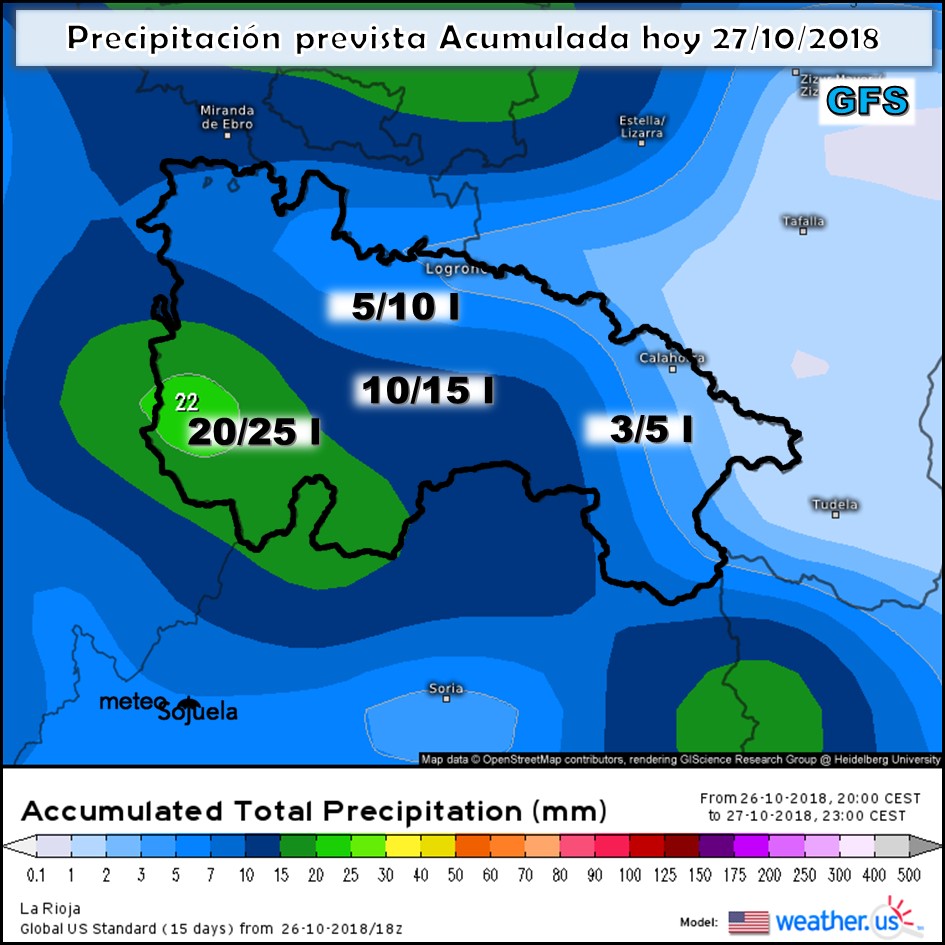 Modelos de precipitación acumulada GFS.Meteosojuela