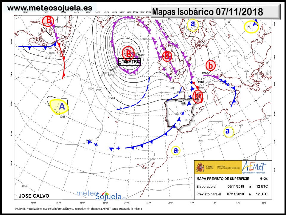 Mapa meteorologico isobárico de hoy en La Rioja. Meteosojuela