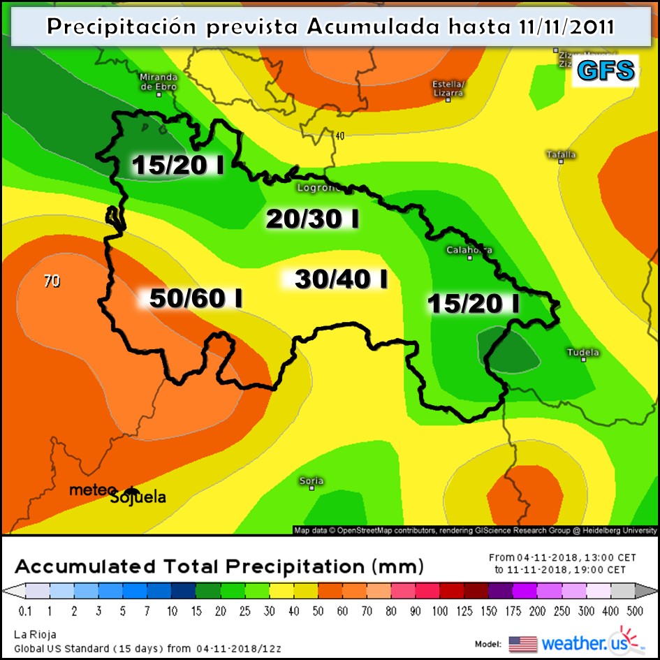 Precipitaciones Acumuladas en la semana modelo ECMWF