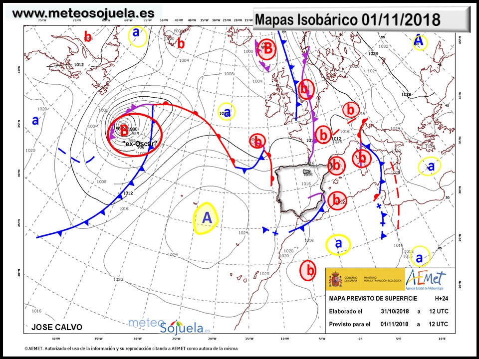 Mapa meteorologico isobárico de hoy en La Rioja. Meteosojuela